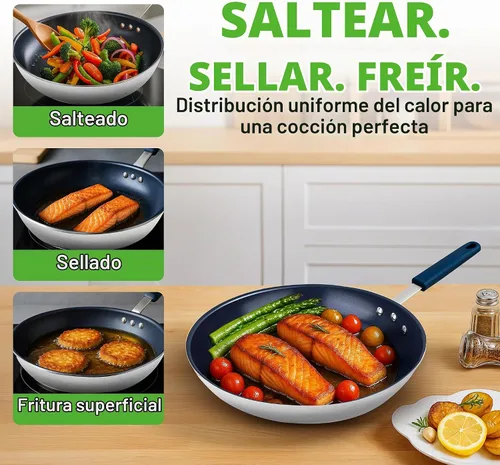 Vista 2 de NutriChef Sartén antiadherente con revestimiento de cerámica de 10 pulgadas, sartén de aluminio con mango de silicona, resistente a las manchas