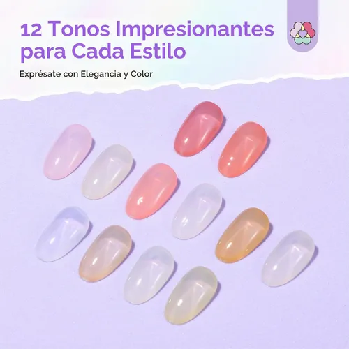 Vista 2 de SAVILAND Juego de esmaltes de uñas de gelatina: 12 colores naturales desnudos rosa esmalte blanco puro de uñas de secado rápido esmalte de uñas