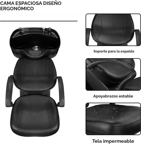 Vista 4 de Silla de lavado Ainfox para peluquería, con cuenco para champú, de plástico ABS, para salón de belleza (Negro)