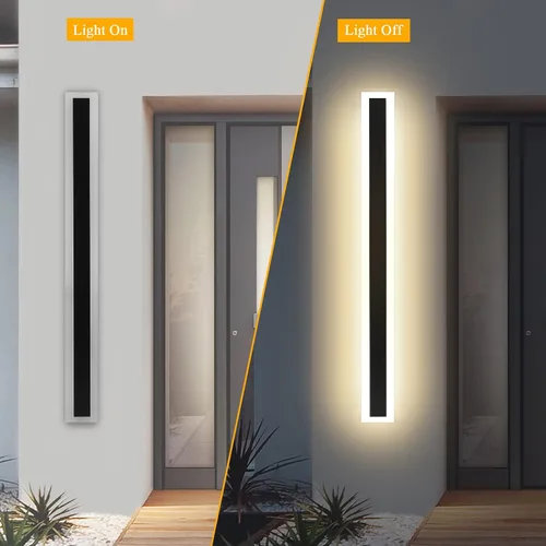 Vista 4 de Paquete de 2 luces de pared para exteriores de 32 pulgadas, 24 W, IP65, acrílico esmerilado, lámpara de pared, moderna, rectangular, color negro