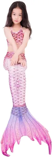 Vista 4 de Traje de baño para niños pequeños, cola de sirena para nadar para niñas, conjunto de bikini de princesa