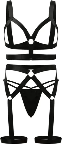 Vista 4 de Arnés punk de cuerpo completo para mujer, talla grande, lencería, liguero, tiras cruzadas, babydoll gótico, club, rave