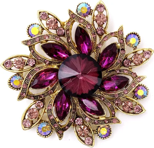 Vista 15 de LAXPICOL Broche Vintage de Flores Elegante con Cristales Austríacos para Mujer Negro