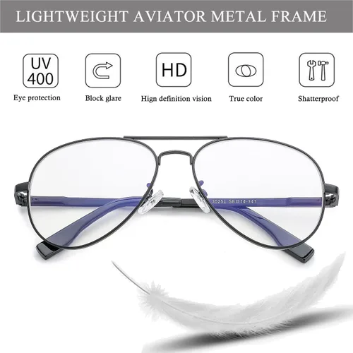 Vista 6 de HJSTES Gafas de Aviador con Lentes Transparentes de Luz Azul para Mujeres y Hombres, Montura de Piloto Clásica, Anteojos sin Prescripción