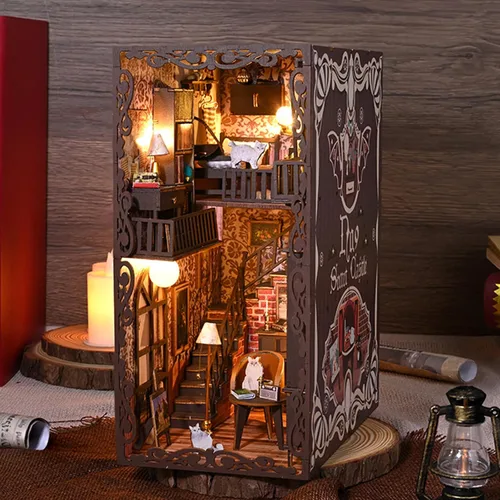 Vista 2 de Tzgsonp Kit de bricolaje para rincón de libros, kit de construcción de modelo de castillo secreto, casa de muñecas para estantería, callejón