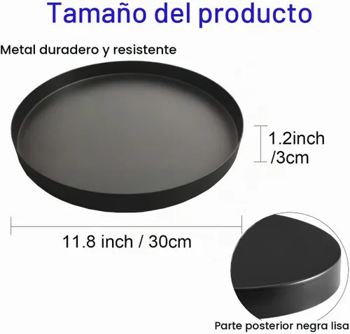 Vista 2 de Bandeja redonda de metal negro para velas, bandeja de servir decorativa para decoraciones modernas de hogar de granja (11.8")