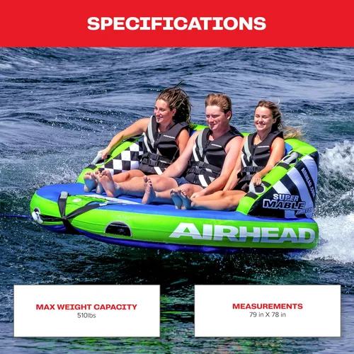 Vista 5 de Airhead Mable Towable Tube for Boating, 1-4 Rider Inflatable Boat Tube for Water Tubing, Heavy Duty Full Nylon Cover, EVA Foam Pads, Dual Tow Point