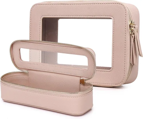 Vista 45 de Pinkmik Pequeña bolsa de maquillaje transparente, mini estuche para cosméticos, bolsa de aseo impermeable con cremallera, organizador de bolsos