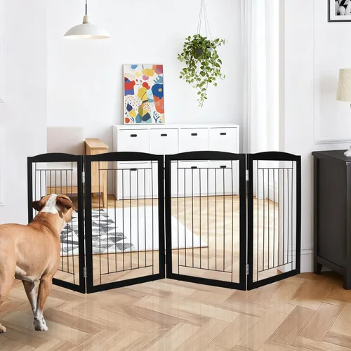 Vista 18 de ZJSF Puerta plegable independiente para perros para casa, puerta de madera extra ancha para cachorros, escaleras, puertas para mascotas, valla alta