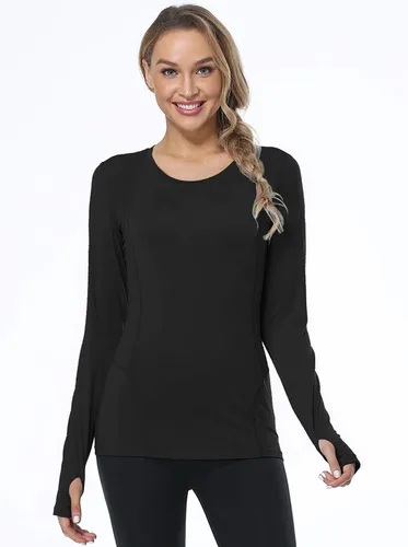Vista 4 de CADMUS Camisa de manga larga para correr de secado rápido para mujer, camisas de entrenamiento
