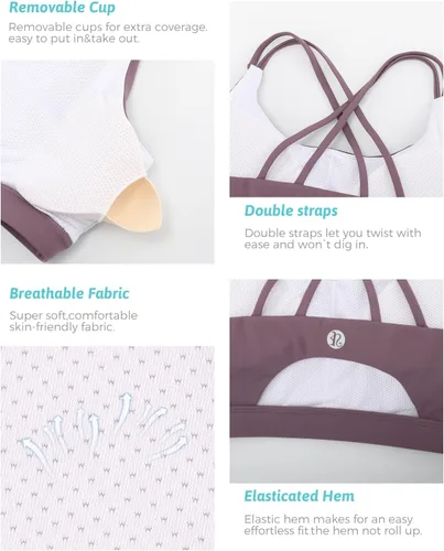 Vista 73 de Brasieres deportivos para mujer, con relleno, tipo camiseta sin mangas, sexis, con espalda cruzada, de alto impacto, largos, ideales para practicar