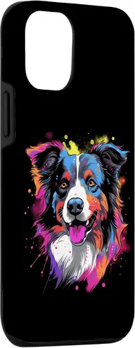 Vista 3 de Funda con diseño de salpicaduras de color arcoíris retro para iPhone 15 Border Collie