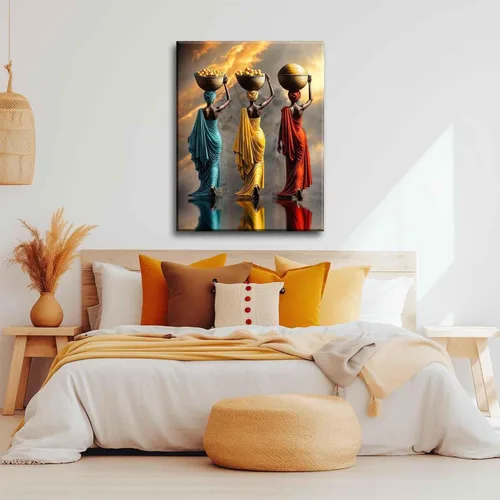 Vista 6 de Arte de Lienzo para Pared de Mujer Negra, Pintura de Mujer Afroamericana, Cuadros Decorativos, Pósters Retro Étnicos Rojos Amarillos Azules