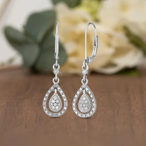 Vista 3 de Natalia Drake Aretes colgantes con forma de lágrima de diamantes de 110 quilates para mujer en plata de ley 925 chapada en rodio, Metal precioso.