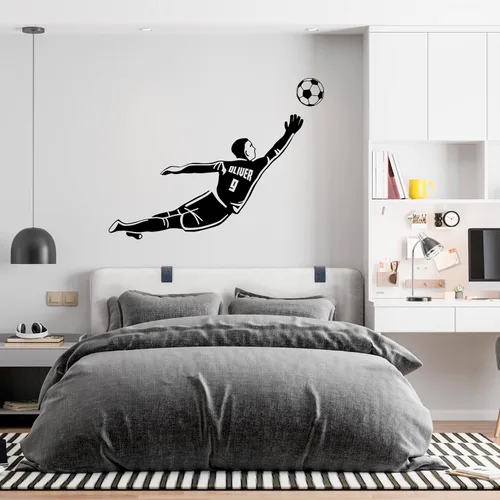 Vista 12 de Calcomanía personalizada con jugador de fútbol que pasa una pelota y una pelota enorme, decoración de fútbol de larga duración para la habitación