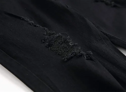Vista 4 de Andongnywell - Pantalones de mezclilla ajustados para hombre con corte destruido en la rodilla desgastados, ajustados, elásticos, pantalones