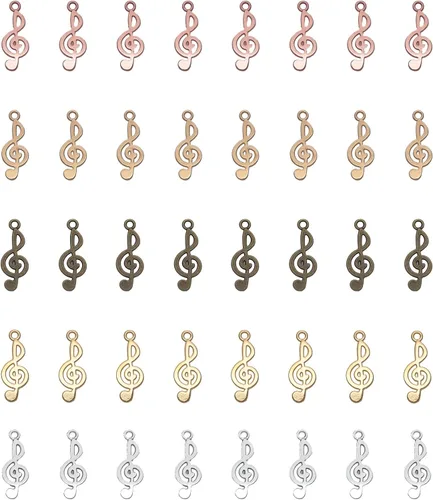 Vista 11 de 50 piezas de dijes de notas musicales de metal, símbolo de música vintage, elegante, elegante, instrumento, cuentas colgantes para manualidades