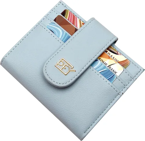 Vista 2 de GEEAD Carteras pequeñas para mujer delgadas y plegables para tarjetas de crédito, minimalista con bolsillo para monedas., Azul Patchwork