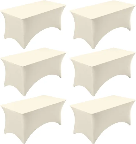 Vista 42 de Fixwal Paquete de 6 Manteles de Mesa Rectangulares, Cubierta de Mesa de 6 Pies, Mantel Blanco Rectangular Ajustado Elástico Rectangular, Cubierta