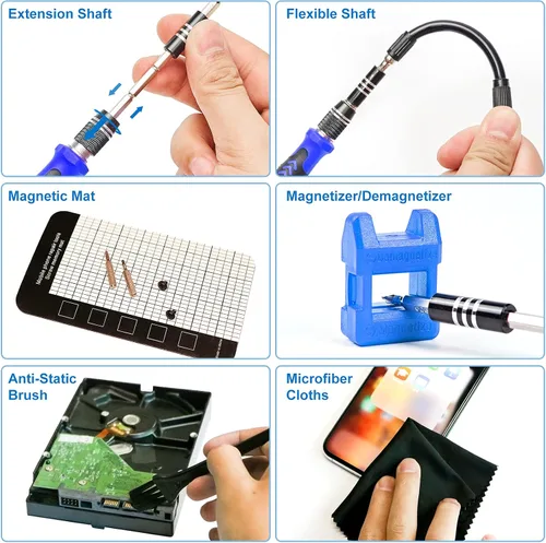 Vista 4 de STREBITO Juego de destornilladores magnéticos de precisión de 124 piezas con 101 bits, para computadora, laptop, teléfono celular, PC, MacBook Azul