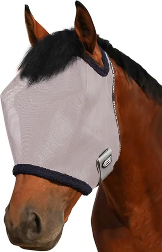 Vista 22 de Harrison Howard Máscara de malla redonda para mosca de caballo, protección UV, con borde acolchado de vellón, negro, S