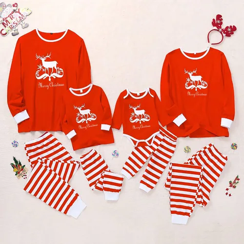 Vista 3 de Pijamas navideñas a juego para la familia Ropa de dormir de manga larga y pantalón Conjunto de pijamas familiar