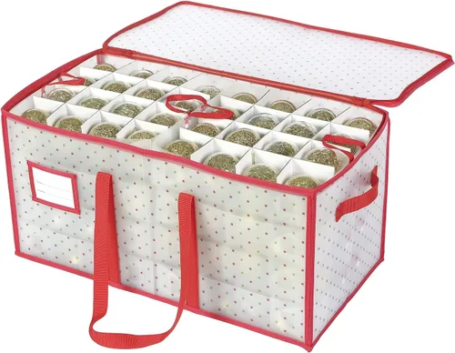 Vista 8 de Sattiyrch Caja de almacenamiento para adornos navideños de plástico con cierre con cremallera - Almacena hasta 64 adornos navideños estándar de 3