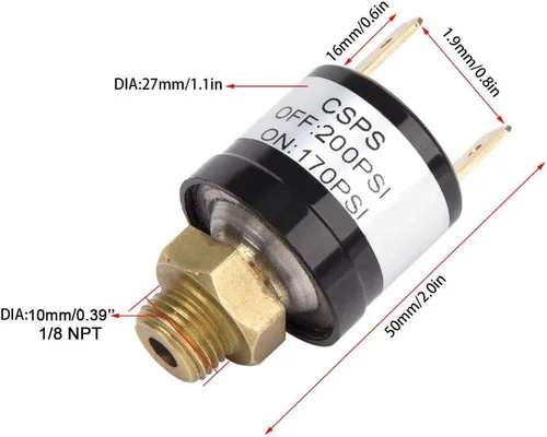 Vista 5 de Etopar 12V Heavy Duty 170-200 PSI Interruptor de control de presión Válvula Compresor de aire Bomba de bocina Regulador de tren de coche