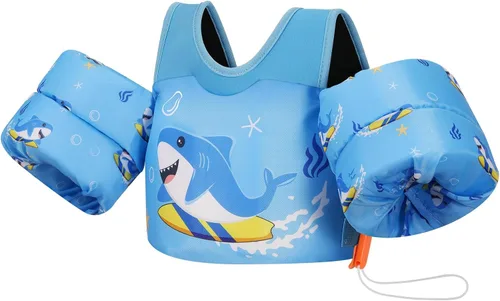 Vista 11 de MoKo Chaleco de natación para niños pequeños de 13-30/20-50/22-66 libras, flotadores de brazo de natación de dibujos animados, alas de agua