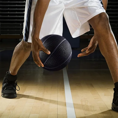 Vista 4 de Baloncesto sin aire impreso en 3D, no necesita bomba, ultra silencioso y de alto rebote, tamaño oficial 7 para uso en interiores y exteriores (negro)