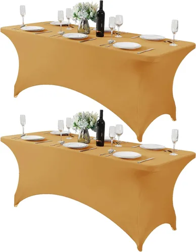 Vista 34 de Mantel de elastano para mesa de 6, 4 o 8 pies, universal, ajustable, para fiestas, banquetes, bodas y eventos, color verde manzana