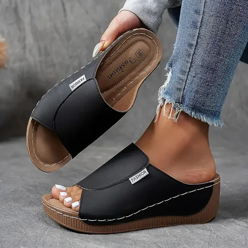 Vista 6 de Sandalias de cuña para mujer, puntera abierta, soporte de arco, calzado ortopédico para caminar, zapatos elegantes de suela suave sin cordones