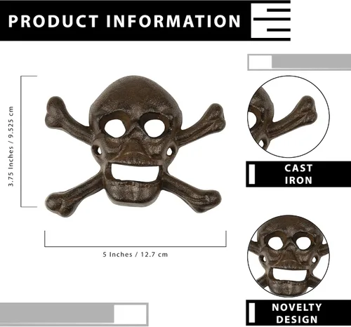 Vista 2 de Treasure Gurus Metal Wall Mount Skull Crossbones Cerveza Soda Pop Botella Cap Opener Par Pub Decor