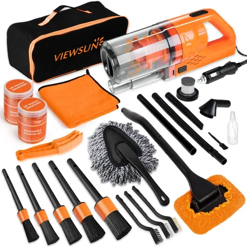 Vista 12 de Kit de Limpieza para Automóvil, Kit de Detallado de Interiores de Automóvil con Aspiradora de Mano de Alta Potencia, Juego de Cepillos de Detallado