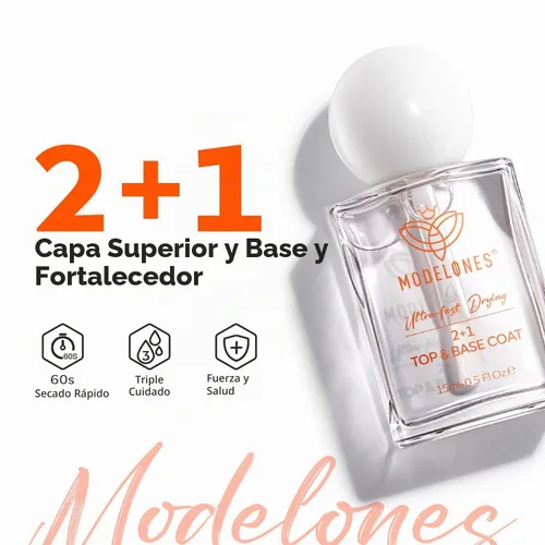 Vista 2 de modelones capa superior y base de esmalte de uñas 3 en 1, fortalecedor de uñas, 15 ml esmalte de uñas transparente de secado rápido, brillo duradero
