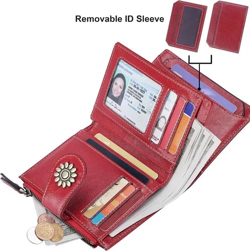 Vista 2 de Lavemi Cartera de cuero para mujer, pequeña, compacta, con bloqueo RFID, con bolsillo con cremallera