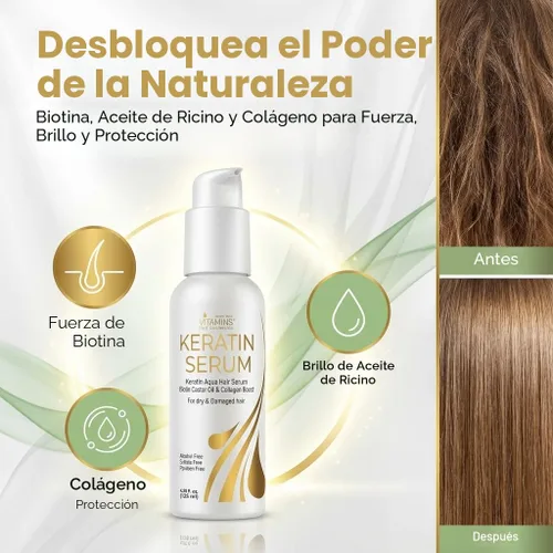 Vista 3 de Sérum para el cabello con queratina y proteína, complejo premium de aceites de hierbas de lujo, nutre y rejuvenece el cabello seco y dañado