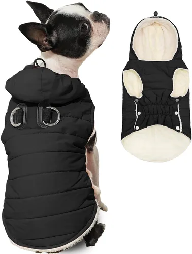 Vista 12 de vecomfy - Sudadera con capucha para perro, forro polar y algodón, extra cálida, para invierno, chaqueta para perro pequeño, abrigos con capucha