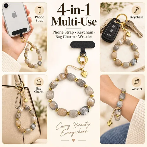 Vista 2 de Long tiantian Correa de pulsera para teléfono con cuentas y dije para A2:gray