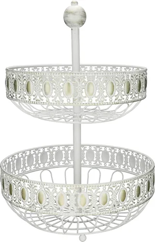 Vista 2 de ROSYLINE Cesta de frutas de 2 capas, adecuado para cocina, decoración de mesa de comedor y almacenamiento (bronce cepillado blanco)