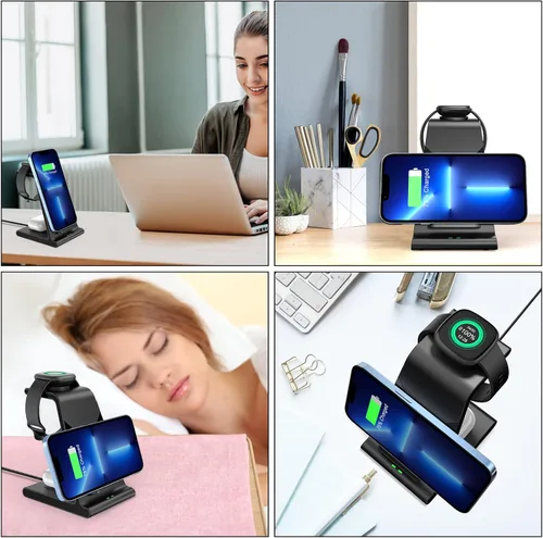 Vista 7 de Cargador inalámbrico para Google Pixel Watch 2, Fitbit Versa 4/Versa 3/Sense 2/Sense, estación de carga inalámbrica para Google Pixel 8 Pro/8/7
