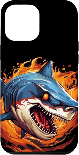 Vista 6 de Funda para iPhone 14 Animales de tiburón con llamas y fuego para amantes