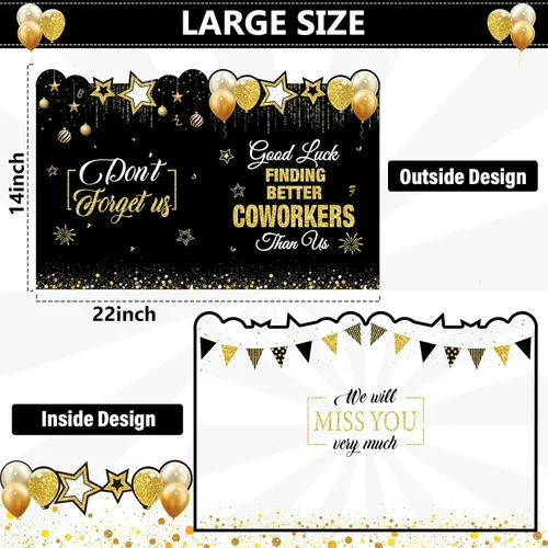 Vista 2 de Tarjeta de felicitación de despedida jumbo de color negro y dorado, grande, con texto en inglés "We Will Miss You", tarjetas para firmar tarjeta