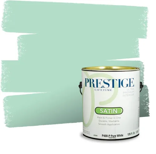 Vista 221 de Prestige Paints - Pintura exterior e imprimación en uno, 1 galón, plano, compatibilidad comparable con el color menta «Whipped Mint» de Behr