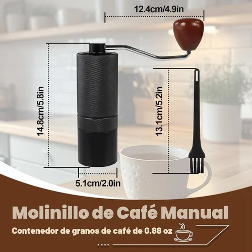 Vista 2 de Molinillo de café manual, caja de regalo, rebaba cónica desmontable de acero inoxidable, molinillo de granos de café de aluminio con 25 ajustes