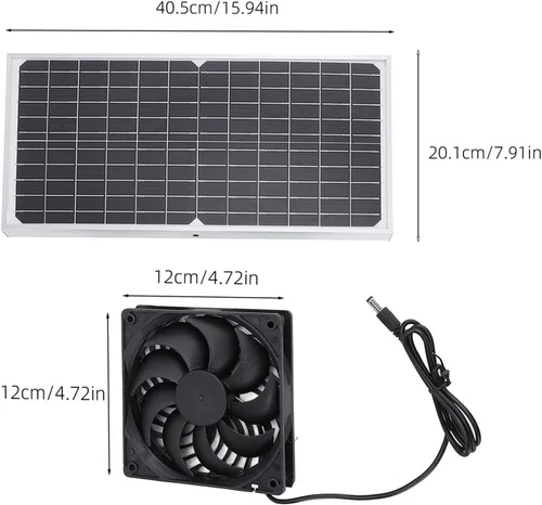 Vista 6 de Luocute Ventilador de escape de 16 W, ventilador de ventilación solar resistente a la intemperie, panel solar, kit de doble ventilador con panel