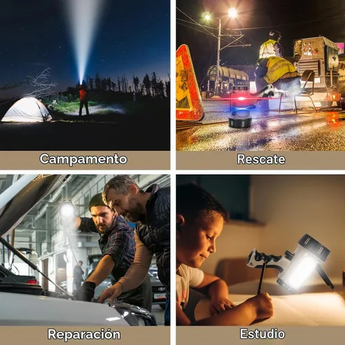 Vista 2 de Foco Recargable Súper Brillante de Mano, Linterna LED Recargable Táctica de Búsqueda con Salida USB, 6 Modos de Luz, Luz de Camping (Gris)