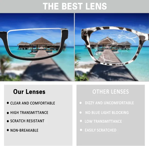 Vista 3 de Henotin 4 pares de anteojos de lectura para mujeres y hombres, lectores, marco de media luna, bloqueo de luz azul, lentes con bisagra de resorte