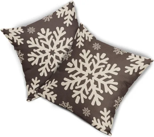 Vista 149 de Fundas de almohada decorativas de Navidad negras 40x40 cm con copos de nieve blancos de Navidad, juego de 2, temática rústica de invierno
