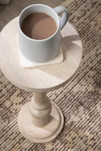 Vista 6 de Kate and Laurel Wegner Coastal Mesa Redonda de Madera para Bebidas, 8 x 23 pulgadas, Blanqueado, Mesa de Pedestal Elegante y Duradera para Usar como